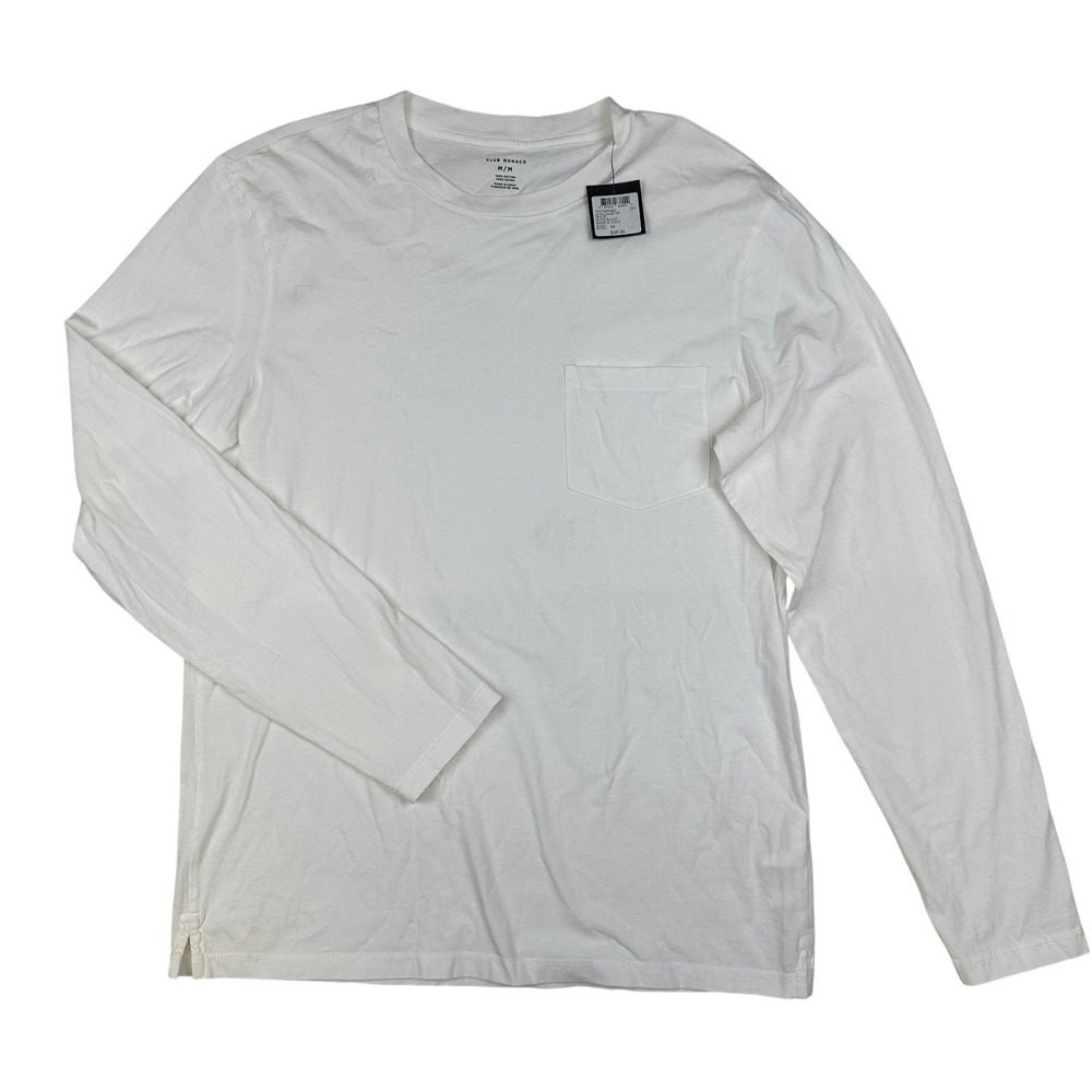 Club Monaco Long Sleeve Pocket T-Shirt White Cotton Men's M